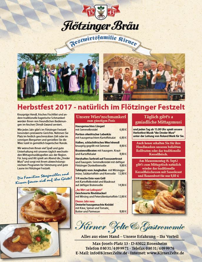 Herbstfest 2017 - natürlich im Flötzinger Festzelt